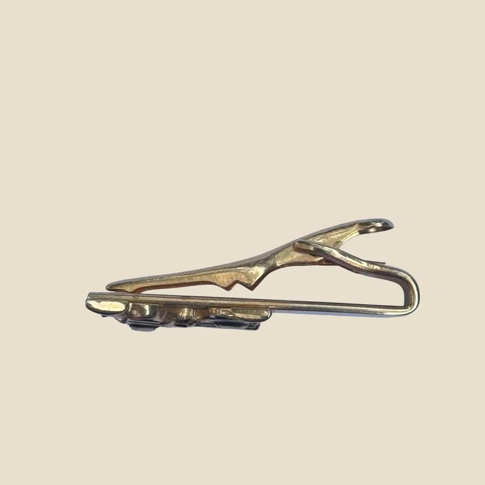 Vtg Swank Crossed Revolvers Gold Tone Cufflinks and Tie Clip Set Western Retro